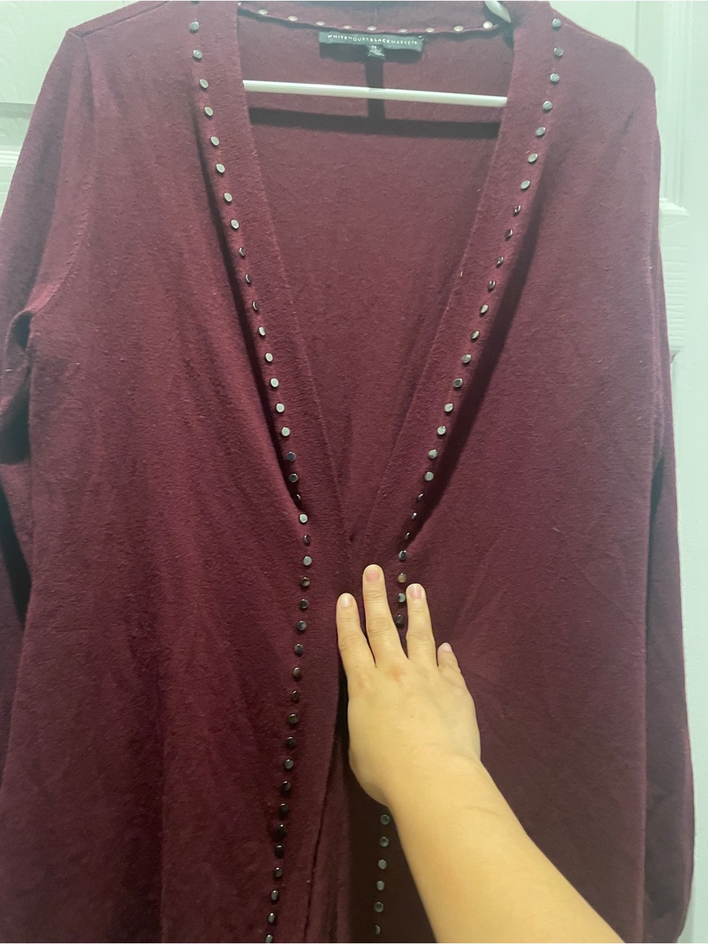 White House Black Market Wine-Red Studded Open Cardigan